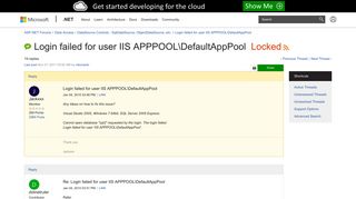 Login failed for user IIS APPPOOLDefaultAppPool | The ASP.NET Forums