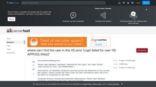 sql server - where can I find the user in this IIS error 'Login ...