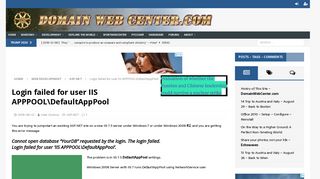 Login failed for user IIS APPPOOLDefaultAppPool - Domain Web Center