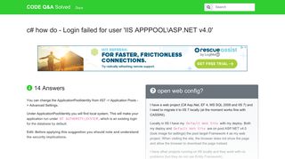 Login failed for user 'IIS APPPOOLASP.NET v4.0' - CODE Q&A Solved