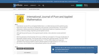 International Journal of Pure and Applied Mathematics | Publons