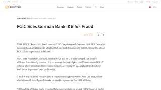 FGIC Sues German Bank IKB for Fraud | Reuters