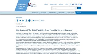 IKEA Selects ADP for GlobalView(SM) HR and Payroll Service in 40 ...