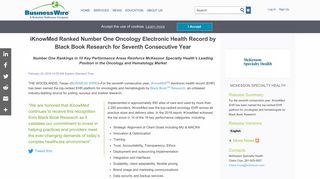 iKnowMed Ranked Number One Oncology Electronic ... - Business Wire