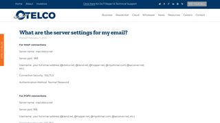What are the server settings for my email? - OTELCO