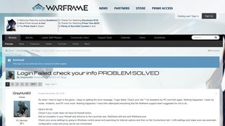 Login Failed, check your info PROBLEM SOLVED - PC Bugs - Warframe ...