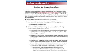 Facts about Certified Nurse Aides - Illinois Department of Public Health