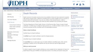 Death Records | IDPH - Illinois Department of Public Health - Illinois.gov