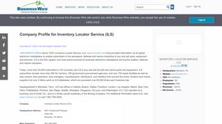 Company Profile for Inventory Locator Service (ILS) | Business Wire