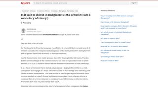 Is it safe to invest in Bangalore's IMA Jewels? (I am a monetary ...