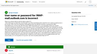 User name or password for IMAP-mail.outlook.com is incorrect ...