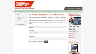 Mentor Training Tool Login Page - IMechE