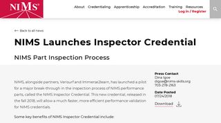 NIMS Launches Inspector Credential | NIMS