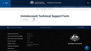 ImmiAccount Technical Support Form - Immigration and citizenship