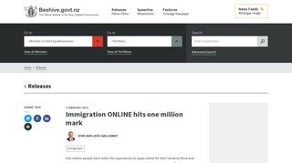 Immigration ONLINE hits one million mark | Beehive.govt.nz
