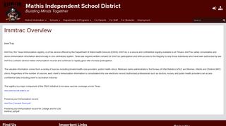 Immtrac Overview - Mathis Independent School District