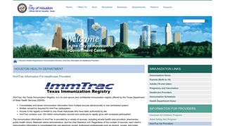 Immunization - ImmTrac Information for Healthcare ... - City of Houston