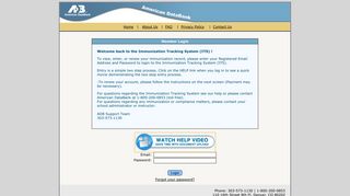 login to the Immunization Tracking System - Student Home Page