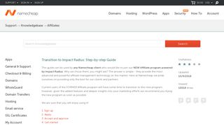 Transition to Impact Radius: Step-by-step Guide - Affiliates - Namecheap
