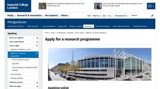 Apply for a research programme | Study | Imperial College London