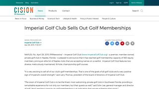 Imperial Golf Club Sells Out Golf Memberships - PR Newswire