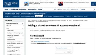 Adding a shared or role email account to webmail - Imperial College ...