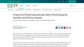 Imprimis Pharmaceuticals Sells Pennsylvania Facility and Sinus ...