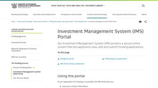 Investment Management System (IMS) Portal | Ministry of Business ...
