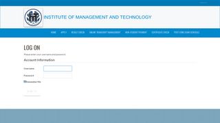 Institute of Management and Technology - Log On - IMT Portal