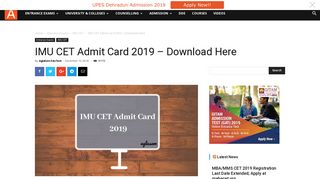 IMU CET Admit Card 2019 - Download Here | AglaSem Admission