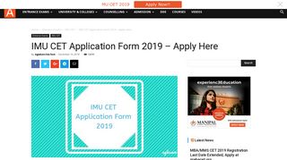 IMU CET Application Form 2019 - Apply Here | AglaSem Admission