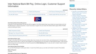 Inter National Bank Bill Pay, Online Login, Customer Support Information