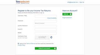 Taxsmile Register - Create an account to file your Income Tax Return