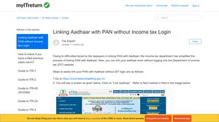 Linking Aadhaar with PAN without Income tax Login – myITreturn Help ...