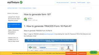 How to generate form 16? – myITreturn Help Center