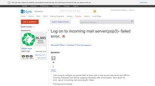 Log on to incoming mail server(pop3)- failed error. - Microsoft