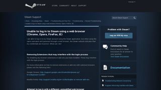 Unable to log in to Steam using a web browser (Chrome, Opera ...
