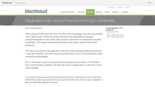 Application login prompt has incorrect login credentials - Blackbaud ...