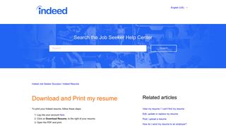 Download and Print my resume – Indeed Job Seeker Support