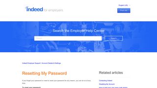 Resetting My Password – Indeed Employer Support