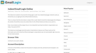 Indeed Email Login Page URL 2018 | iEmailLogin