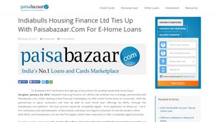 Indiabulls Housing Finance Ltd Ties Up With Paisabazaar.Com For E ...