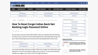 How To Reset Forgot Indian Bank Net Banking Login Password Online
