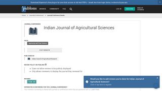 Indian Journal of Agricultural Sciences | Publons