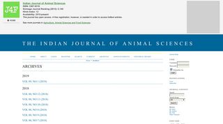 Journals for Free - Journal detail: Indian Journal of Animal Sciences
