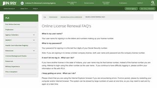 PLA: Online License Renewal FAQ's - IN.gov