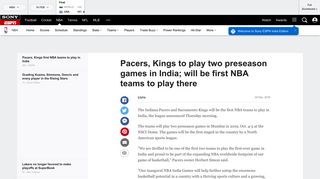 Indiana Pacers, Sacramento Kings to play in two preseason games in ...