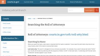 courts.IN.gov: Searching the Roll of Attorneys