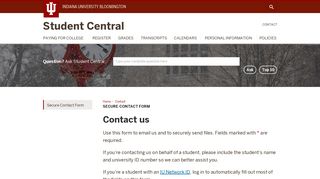 Secure Contact Form - Student Central - Indiana University Bloomington