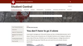 Paying for College: Student Central: Indiana University Bloomington